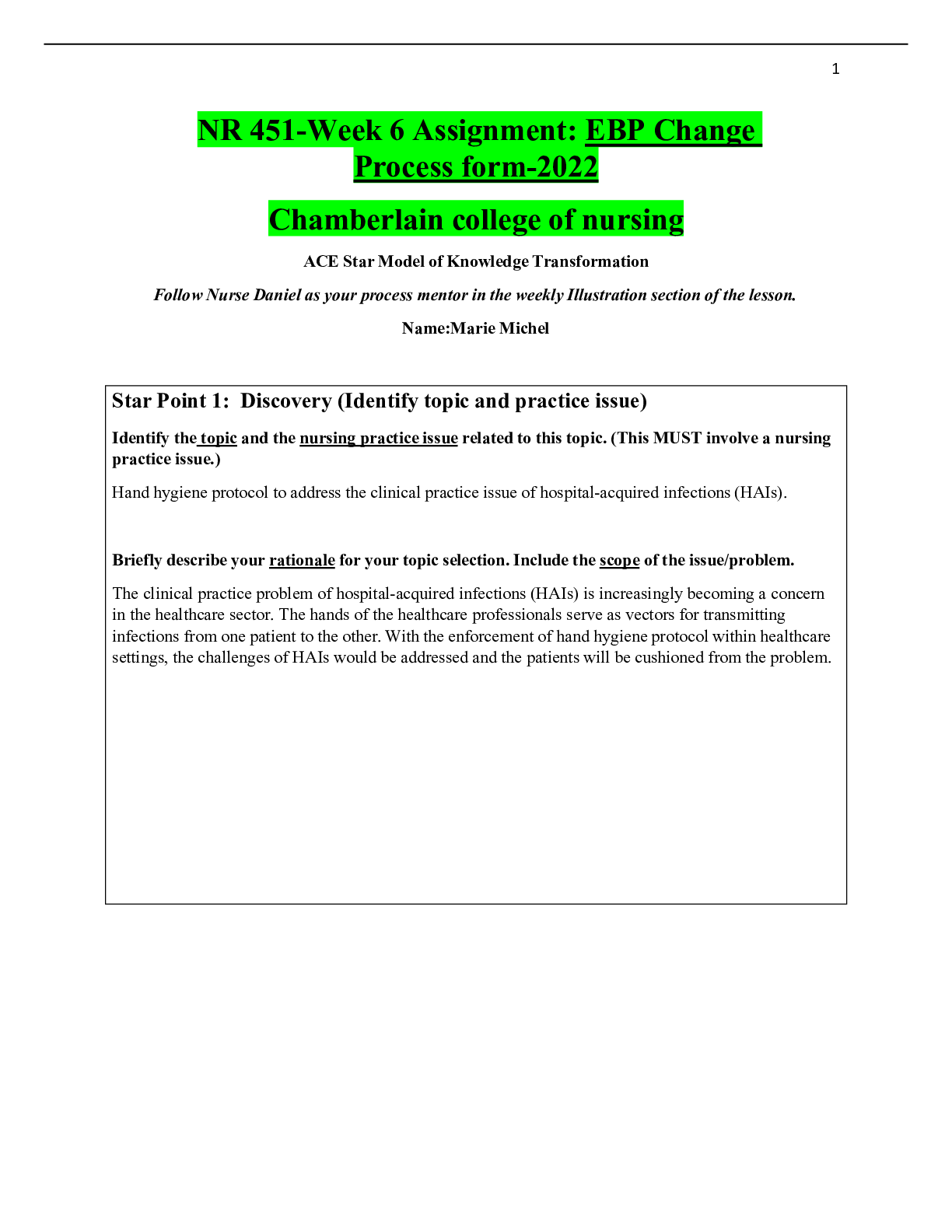 Preview of NR 451-Week 6 Assignment: EBP Change Process form-2022